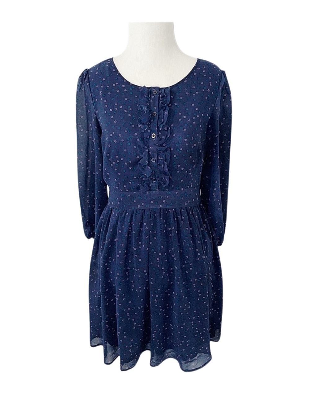 FOREVER 21 Blue Floral 3/4 Sleeve Dress